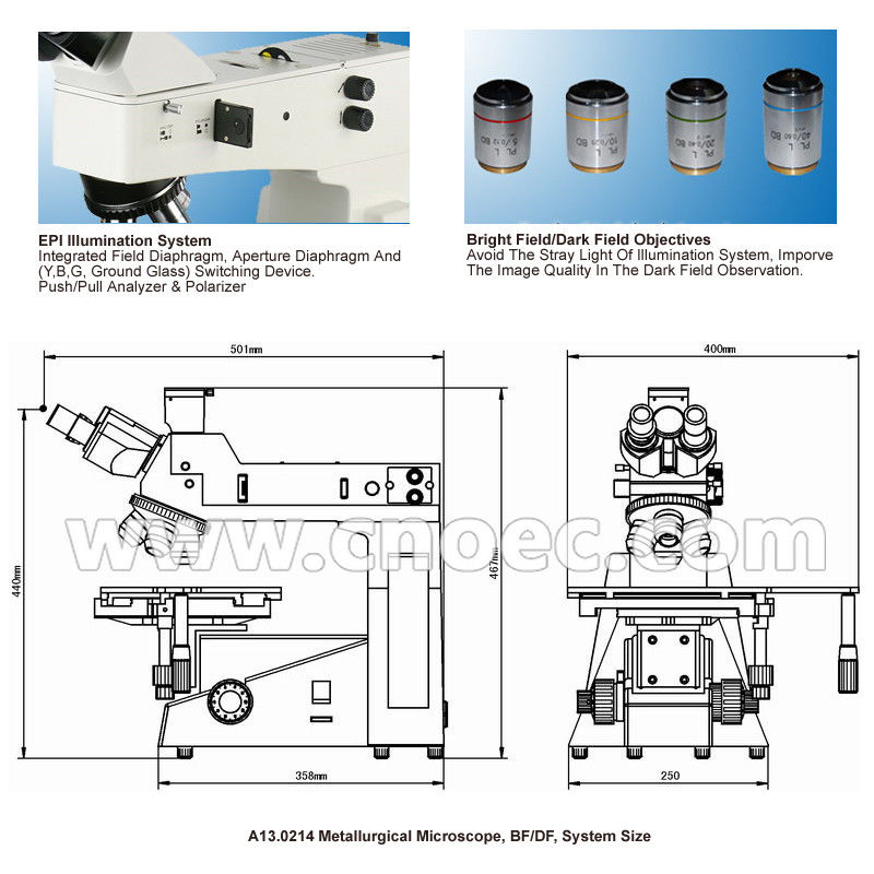 Metallurgical Optical Halogen Lamp Microscope LWD Trinocular BF / DF A13.0214